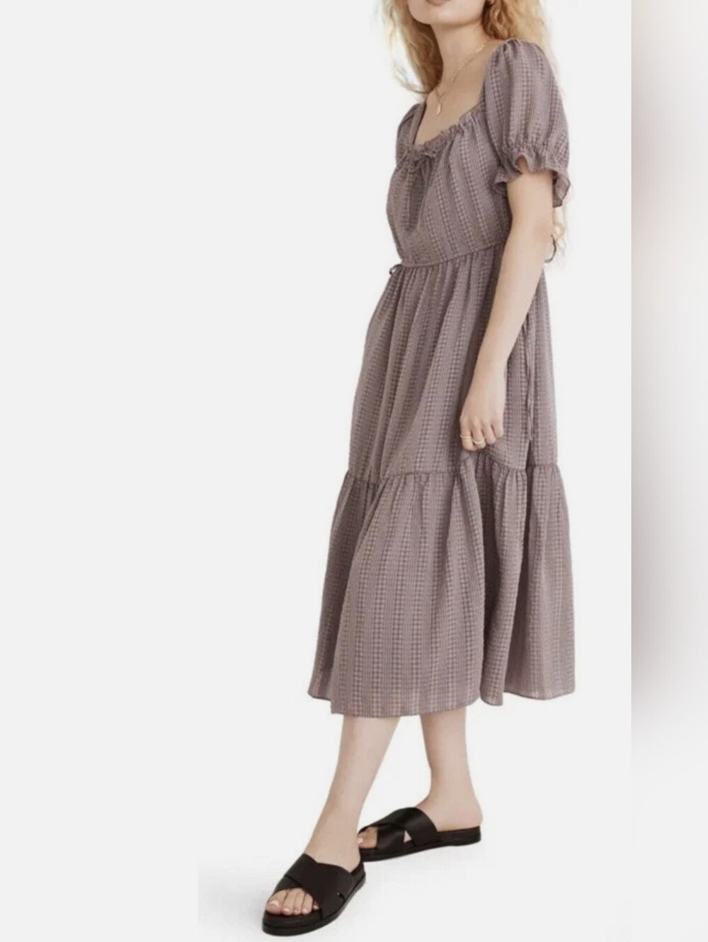MADEWELL | Square-Neck Tiered Midi Dress | Fig (Dusty Lavender) | Medium